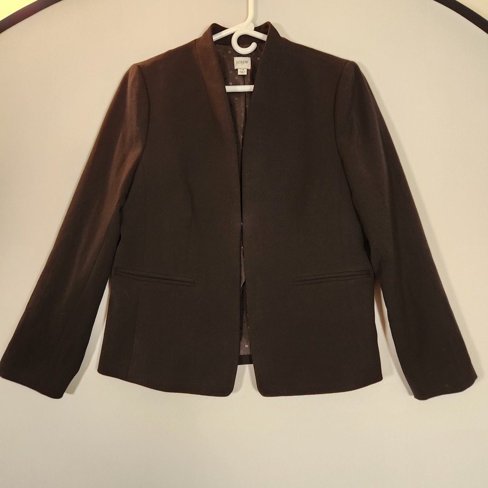 J.Crew Blazer Jacket Womens Size 14 Black V Neck Polyester Viscose